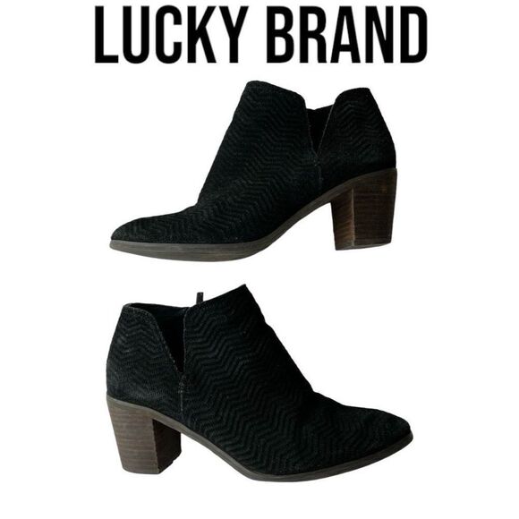 Lucky Brand Shoes - Lucky Brand Black Parnesa Side Zip Block Heel Leather Ankle Booties Women’s 9.5M